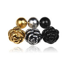 Small Cute Rose FLOWER Stud Earrings For Men Women Black/Steel/Gold Punk Stainless Steel Earrings Party Jewelry Wholesale 2024 - buy cheap