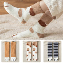 Autumn Winter Womens Cats Paw Stripe 3D Socks Cute Funny Thicked Girls Cartoon Animal Sock Hosiery Toe Zebra Tiger Floor Socks 2024 - buy cheap