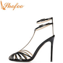 Black Patent Stilettos High Heels Women Sandals Round Toe Ankle Strap Large Size 12 14 Ladies Summer Fashion Mature Shoes Shofoo 2024 - buy cheap
