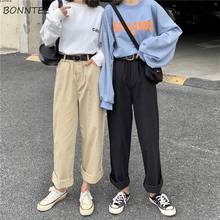 Calça lisa estilo coreano feminina, calça casual feminina folgada com cintura alta 2024 - compre barato
