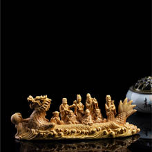 Estatua de boj de ocho dioses de 21cm, Feng Shui chino, Ocho inmortales que cruzan el mar, escultura de bote de dragón, colección de decoración del hogar 2024 - compra barato