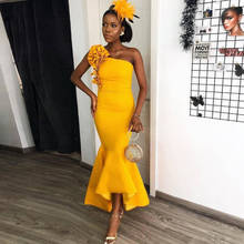 2020 Elegant Ruffles One Shoulder Yellow Arabic Evening Gowns African Prom Dresses Mermaid Women Plus Size Formal Dress 2024 - buy cheap