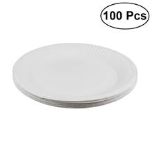 Platos de cena de papel desechables, platos redondos blancos clásicos, suministros de fiesta, 100 Uds. 2024 - compra barato