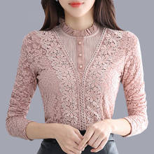 Velvet Thick Blouses 2022 Autumn Winter Long Sleeve Lace Blouse Women Tops Elegant Retro Pullover Shirt Female Blusas 2024 - buy cheap