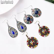 Pendientes de estilo étnico Vintage para mujer, aretes redondos de gotas bohemias, esmalte de plata tibetana, diamantes de imitación, flor, gota 2024 - compra barato