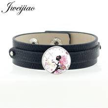 Jweijiao-pulseira de vidro com asa de borboleta, colorida, para meninas, estampa de vidro, cabochão, couro sintético, nas cores preta, com botão de pressão, bg01 2024 - compre barato