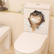 3D отверстие кошка собака животное туалетные наклейки украшение дома DIY туалет ванная ПВХ плакаты котенок щенок мультфильм настенные художественные наклейки 2024 - купить недорого
