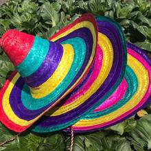 Sombrero de paja mexicana para hombre y mujer, Sombrero de paja Natural, colorido, para fiesta de cumpleaños, disfraz 2024 - compra barato