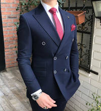 Blazer masculino formal abotoaduras duplas, jaqueta azul marinha com ajuste npeak na lapela, smoking sólido, jaqueta formal de formatura (é apenas jaqueta) 2024 - compre barato