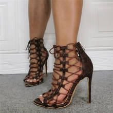 Sandálias sexy com corte cruzado marrom, elásticas, salto alto fino, gladiador, bota de verão na altura do tornozelo, feminina 2024 - compre barato