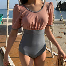 Short Sleeve One Piece Swimsuit Women Solid Swimwear Open Back Monokini Bandage Swim Suit Backless Bathing Suit Pads Korea Style 2024 - buy cheap