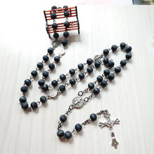 QIGO Vintage Benedict Cross Black Wood Rosary Necklace Catholic Jewelry For Men Women 2024 - buy cheap