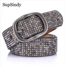 SupSindy woman leather belt geometric rivet pin buckle PU belts for women European fashion top quality leather strap for jeans 2024 - buy cheap