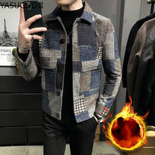 YASUGUOJI Streetwear Woolen Jacket Men 2021 Spring Retro Vintage Casual Plaid Coat Male Fashion Fleece Checked Coats and Jackets 2024 - buy cheap