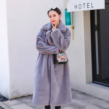 Зимнее женское высококачественное пальто из искусственного кроличьего меха, роскошное длинное меховое пальто, Свободное пальто с отворотом, толстое теплое женское плюшевое пальто больших размеров 2024 - купить недорого