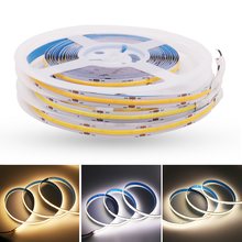 Tira Flexible de luces LED COB, cinta de diodo lineal de alta densidad, 5M, 12V, 300/384/528 LED/M, blanco cálido/blanco Natural 2024 - compra barato