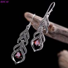 BOCAI S925 Sterling Silver Earrings for Women Handmade Lady Elegant Water Drop Red Garnet Agate Pure Argentum Gems Jewelry 2024 - buy cheap