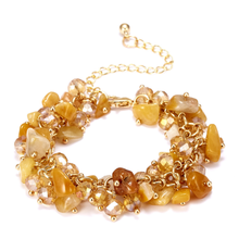 Light Yellow Gold Color Link Chain Irregular Shape Gravel Crystal with Rhinestone Bracelet Tiger Eye Stone Jewelry 2024 - buy cheap