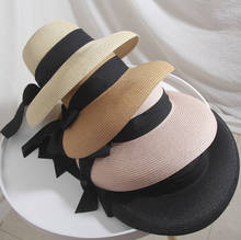Chapéu feminino de verão estilo vintage, chapéu de palha com design de lado largo, cor sólida, praia, férias, praia, 2020 2024 - compre barato