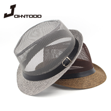 2021 Fashion Summer Unisex Jazz Paper Straw Hat Short Brim Mesh Fedora Hat with Belt Buckle Party Beach Cap Men Women Sun Hat 2024 - buy cheap