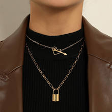 One Arrow Pierced Heart Pendant Necklace for Women Clavicle Chain Lock Charm Necklaces Long Gold Color 2021 Fashion Jewelry 2024 - buy cheap