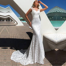 Tule o pescoço a linha boné vestido de casamento da luva com apliques do laço vestidos de noiva faixas de noiva feito sob encomenda até o chão 2024 - compre barato