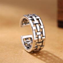 Anéis de abertura geométricos de estilo europeu, joia retrô de prata esterlina 925 de malha vazada com estilo geométrico sr460 2024 - compre barato