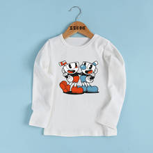 Cuphead camiseta infantil de manga longa estampada, desenho animado, roupas casuais engraçadas para bebês meninos meninas, gola redonda, lkp5199 2024 - compre barato