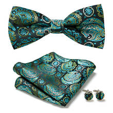 Classic Green  Bow Ties for Men 100% Silk Butterfly Bowtie Pocket Square Cufflinks Suit Set Floral Gold Bowties 2024 - buy cheap