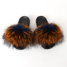 Racoon Fur Slides Woman Furry Slippers House Women Shoes Mules Fluffy Summer Sandals Plush Flip Flops Home Luxury Wholesale 2020 2024 - buy cheap