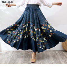 TIYIHAILEY Free Shipping 2020 Long Maxi A-line Skirt Women Elastic Waist Spring And Summer Denim Jeans Vintage Dot Big Hem Skirt 2024 - buy cheap