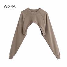 Wixra Womens Short Sweatshirts Design Style 2021 Spring Summer New Solid Loose O Neck Tops Casual Pullover 2024 - buy cheap