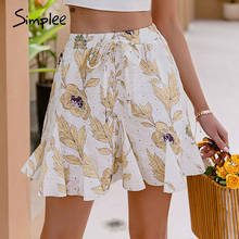 Simplee Casual Cotton floral print women's skirt Holiday style A-line ruffled short skirt Fashion lace-up female skirt 2021 new 2024 - buy cheap
