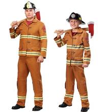 Novo bombeiro cosplay trajes do dia das bruxas para crianças adultas bombeiros da polícia de incêndio roupas uniforme bombeiro para o menino terno homem terno 2024 - compre barato