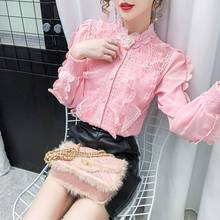 Stand Collar Lace Blouse Elegant Temperament Long Sleeve Blusas Autumn Spring Slim Shirt Fashion Chiffon Casual Tops Women New 2024 - buy cheap