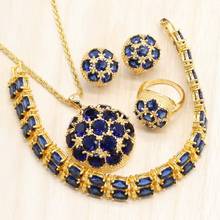 Gold Color Women 4PCS Jewelry Sets Blue Cubic Zirconia Earrings Pendant Necklace  Ring Bracelet Wedding Jewelry 4PCS 2024 - buy cheap