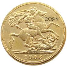 Редкий 1906 король Эдвард VII, матовое позолоченное золото, 1 Королевский (1 ЛСД) копия монет 2024 - купить недорого