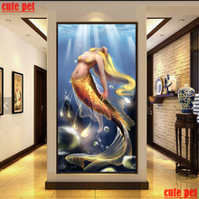 large Golden mermaid 5D embroidery Diy full sets diamond painting CrossStitch round square diamond mosaic rhinestones Home Decor 2024 - buy cheap