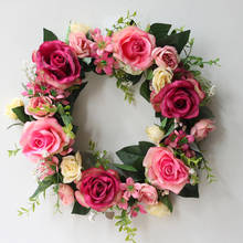 Имитация цветка розы Розовый венок для дома украшения двери свадебные цветочные гирлянды для рождественского декора окна 2024 - купить недорого