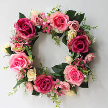 Simulation Rose Flowers Pink Rose Wreath for Home Door Decorations Wedding Flower Garland for Christmas Window Decor Supplies 2024 - buy cheap