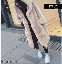 Faux Fur Coat Women  Casual Hoodies Furry Thick Warm Long Faux Rabbit Fur Jacket Loose Winter Coat Women casaco feminino 2024 - buy cheap