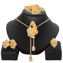 Conjuntos de joyas de oro de lujo para mujer, collar, pulsera, pendientes, anillo, conjunto de joyería nupcial de boda africana 2024 - compra barato
