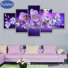 orchid flower diamond painting 5 panel diamond embroidery full round square drill 5d diy mosaic puzzle 3d cross stitch set, 2024 - buy cheap