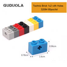 Guduola-piezas de bloques de construcción MOC, juguetes creativos compatibles con todas las marcas, 32064, 1x2 con agujeros, 80 unids/lote 2024 - compra barato