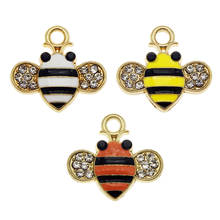 Julie Wang 3PCS Enamel Bee Charms Mixed Colors Alloy Cartoon Rhinestone Honeybee Pendant Bracelet Jewelry Making Accessory 2024 - buy cheap