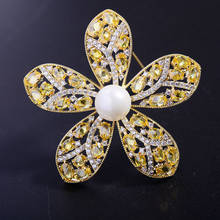 New Fashion Yellow Pink Crystal Flower Brooches for Women Luxury Brooch Pins Female Jewelry Christmas Gift Broche femme bijoux 2024 - buy cheap