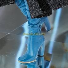 2020 Fashion Long Boots Chunky Heel Square Toe Over The Knee Slim Leather Boots Streach Shoes Runway Dress New Arrivals Shoes 2024 - buy cheap