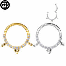 Anillo de titanio G23 para el tabique, Aro para la nariz, circonita, Tragus para la oreja, cartílago, pendientes de hélice Daith, segmento con bisagras, joyería para Piercing 2024 - compra barato