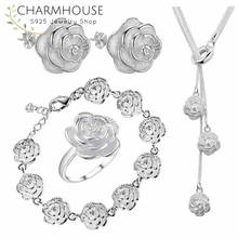 Charmhouse Pure Silver Jewellery Sets For Women Rose Flower Bracelet Earrings Ring Necklace 4pcs Wedding Jewelry Accessories 2024 - buy cheap