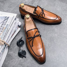 Винтажные британские повседневные мужские туфли, высококачественные деловые классические кожаные туфли, деловые Свадебные Лоферы больших размеров, Итальянская обувь с бантом 2024 - купить недорого